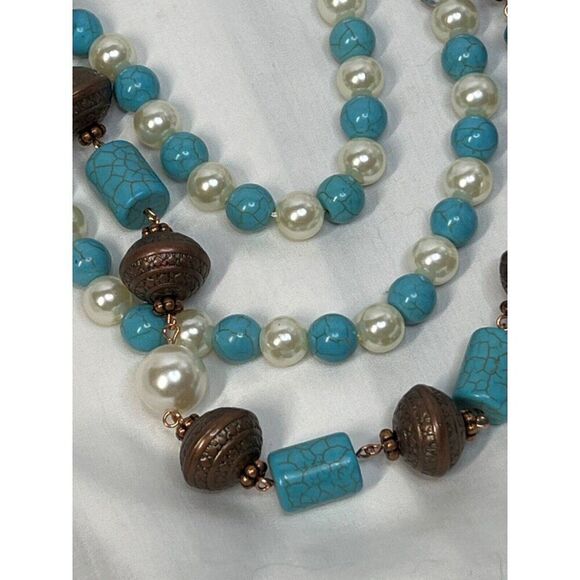 SOUTHWEST TURQUOISE PEARL FANCY Western Rodeo Cowgirl Fashion Necklace Set New - Picture 4 of 16